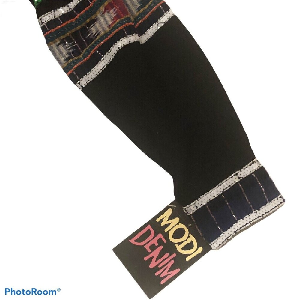 Vintage MODI Denim Beaded Sequined Black Floral Paisley Jacket NEW SAMPLE Sz Med - Picture 6 of 11